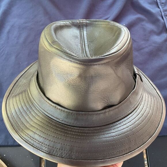 Vintage Dobbs Brown Leather Fedora Hat - Picture 1 of 7